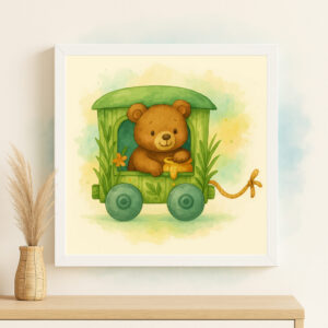watercolor bear train wall art printable