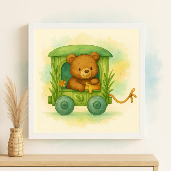 watercolor bear train wall art printable