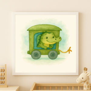 watercolor crocodile train wall art printable