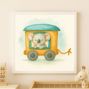 watercolor koala train wall art printable safari nursery decor animal train poster
