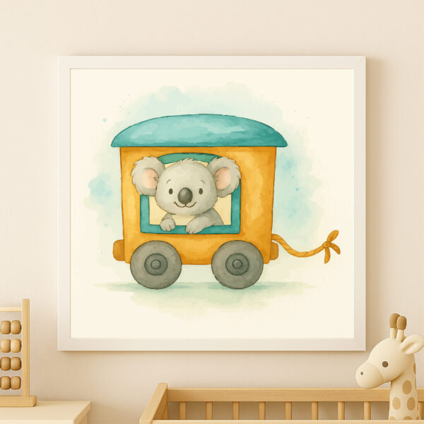 watercolor koala train wall art printable safari nursery decor animal train poster