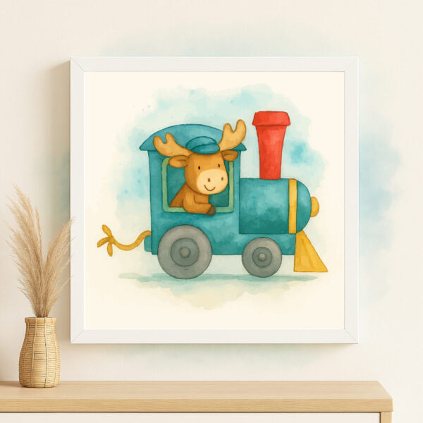 watercolor moose train wall art printable