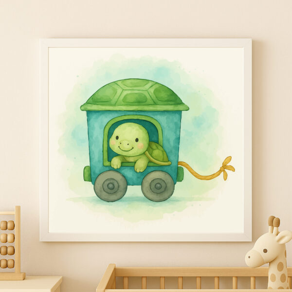 watercolor turtle train wall art printable