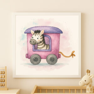 watercolor zebra train wall art printable