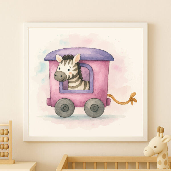 watercolor zebra train wall art printable