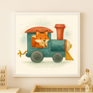 watercolor fox train wall art printable