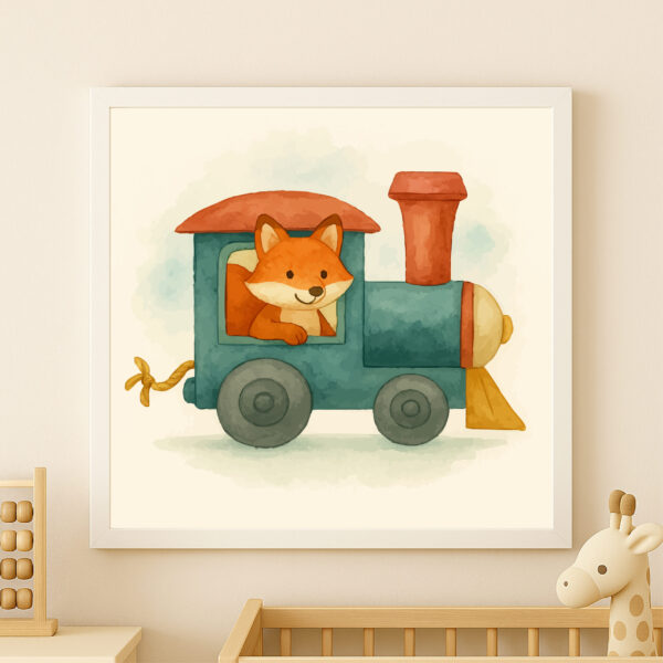 watercolor fox train wall art printable