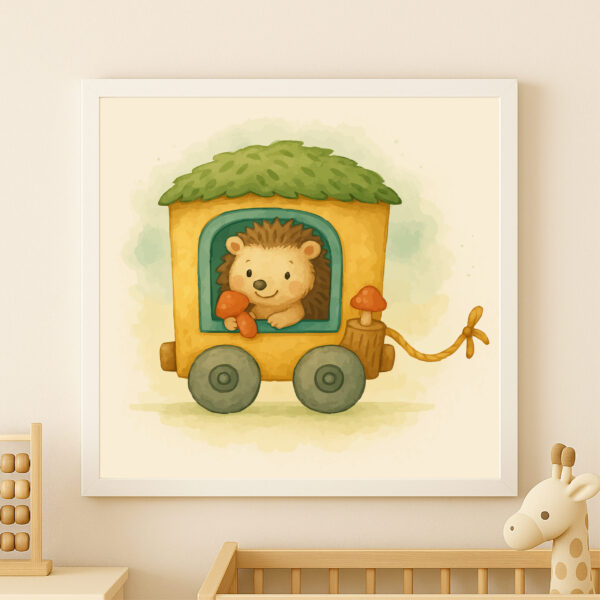 watercolor hedgehog train wall art printable
