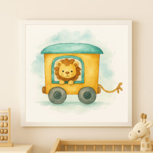 watercolor lion train wall art printable