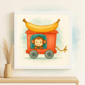 watercolor monkey train wall art printable