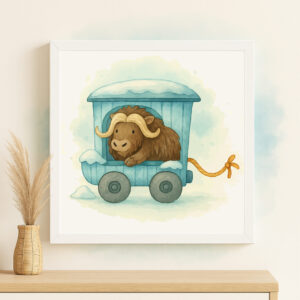 watercolor musk ox train wall art printable