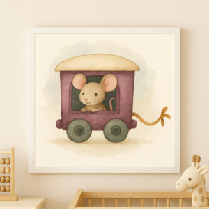 watercolor mouse train wall art printable