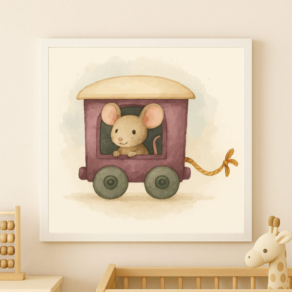 watercolor mouse train wall art printable