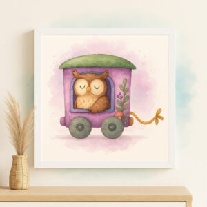 watercolor owl train wall art printable