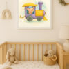 Watercolor Pig Train Locomotive Print – Scandinavian Nursery Wall Art for Kids