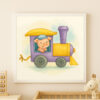 Watercolor Pig Train Locomotive Print – Scandinavian Nursery Wall Art for Kids