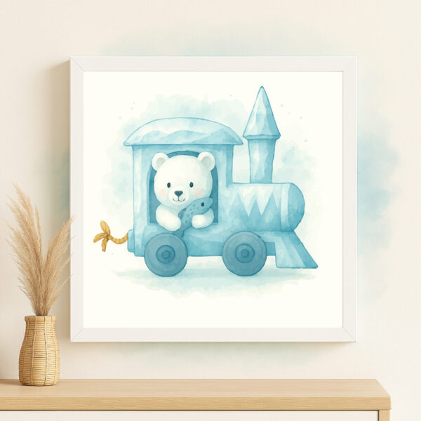 watercolor polar bear train wall art printable