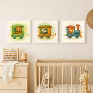 woodland animal train wall art bundle fox bear badger printable set
