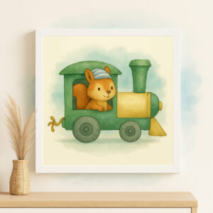watercolor squirrel train wall art printable