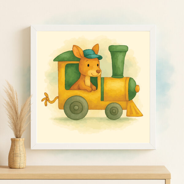 watercolor kangaroo train wall art printable safari nursery decor animal train poster