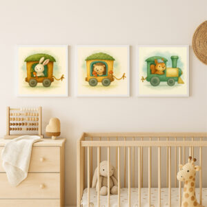 woodland animal train wall art bundle watercolor nursery printable set