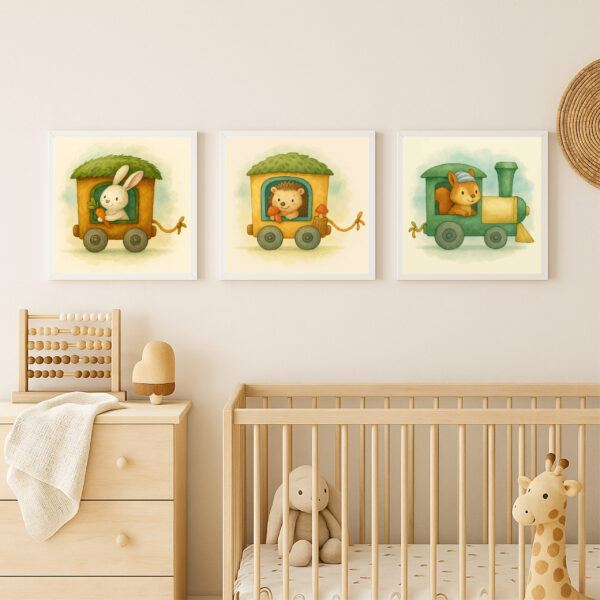 woodland animal train wall art bundle watercolor nursery printable set