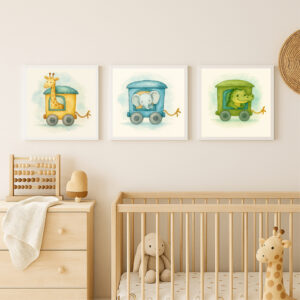safari animal train wall art bundle watercolor nursery printable set