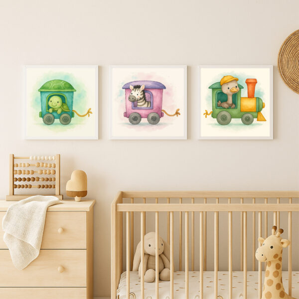 ostrich zebra turtle train wall art bundle watercolor nursery printable set