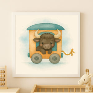 watercolor water buffalo train wall art printable