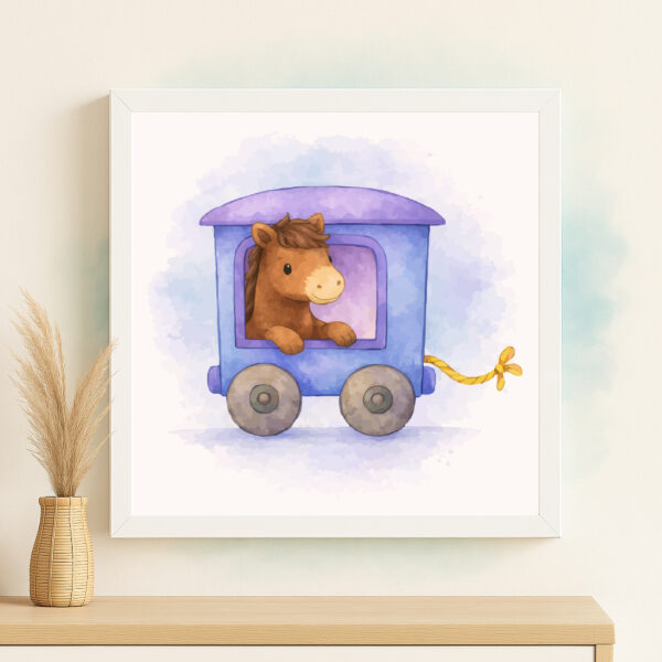 Watercolor horse train wall art printable for farm nursery decor