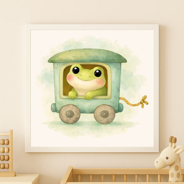 watercolor toad train wall art printable woodland nursery decor animal train poster
