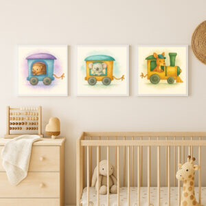 safari animal train wall art bundle kangaroo koala echidna nursery printable set