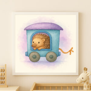 watercolor echidna train wall art printable safari nursery decor animal train poster