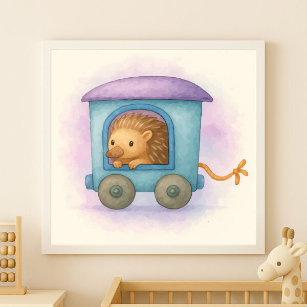 watercolor echidna train wall art printable safari nursery decor animal train poster