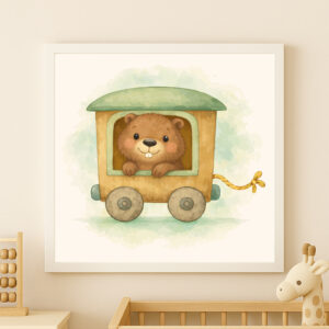 watercolor beaver train wall art printable woodland nursery decor animal train poster