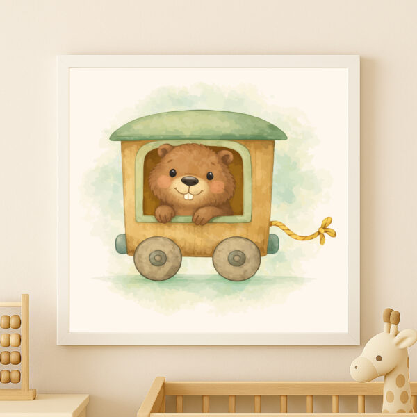 BeaverPromo2 watercolor beaver train wall art printable woodland nursery decor animal train poster