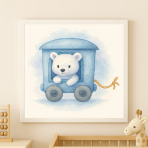 watercolor polar bear train wall art printable arctic nursery decor animal train poster