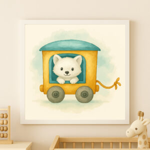 watercolor silver fox train wall art printable arctic nursery decor animal train poster