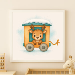 watercolor reindeer train wall art printable arctic nursery decor animal train poster