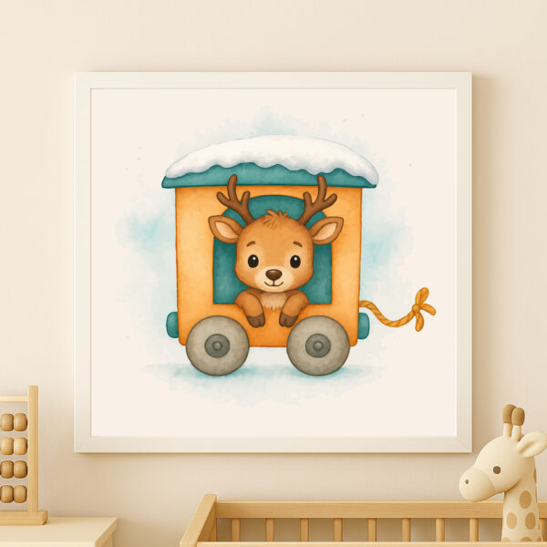 raindeer2 watercolor reindeer train wall art printable arctic nursery decor animal train poster